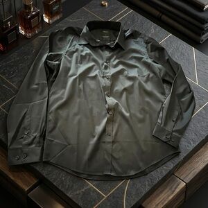 Men's Sateen Black Dress Shirt - Classic Long Sleeve